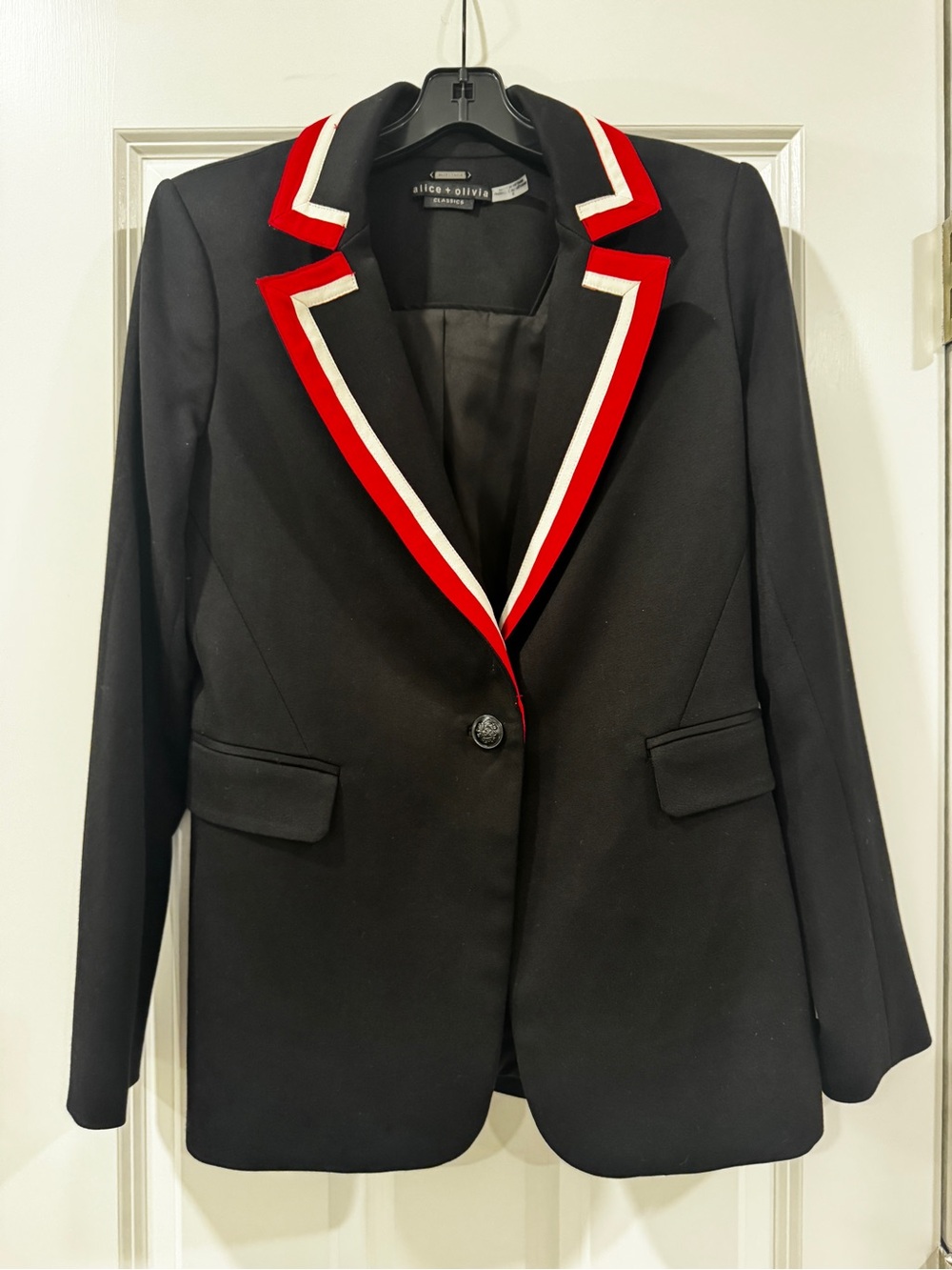 Alice + Olivia Black Blazer with Red and White Trim